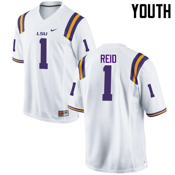 Youth LSU Tigers #1 Eric Reid College Football Jerseys Game-White